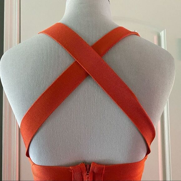 Herve Leger x Forever 21 One Shoulder Cutout Mini Dress Coral Orange NWT - Picture 7 of 16